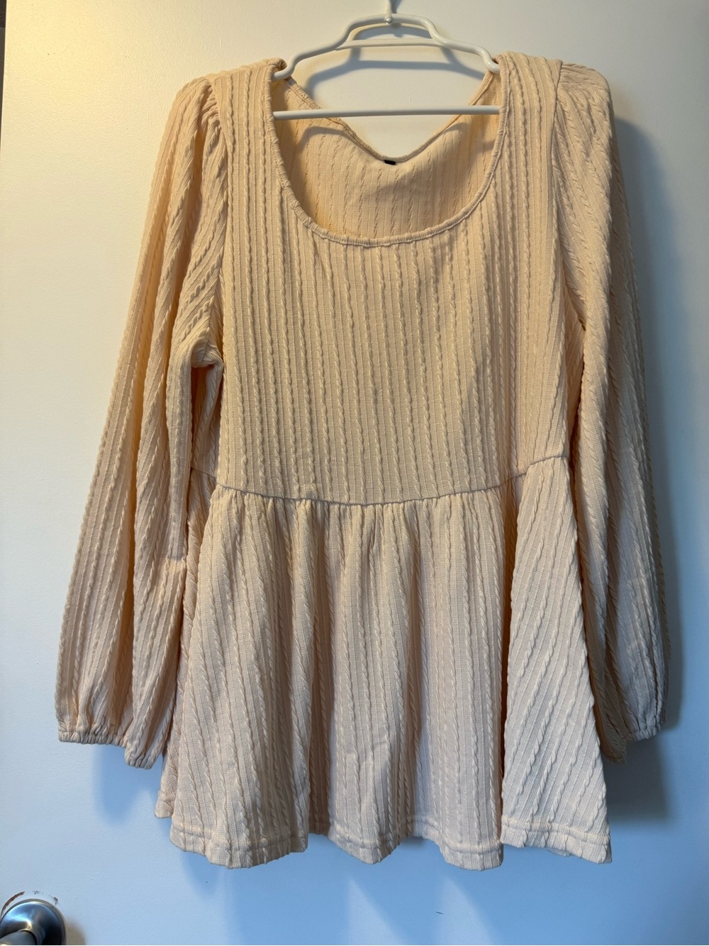 Girls Cream Long-Sleeve Peplum Top